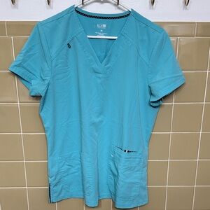 Koi Women's Aqua Short Sleeve V-Neck Top